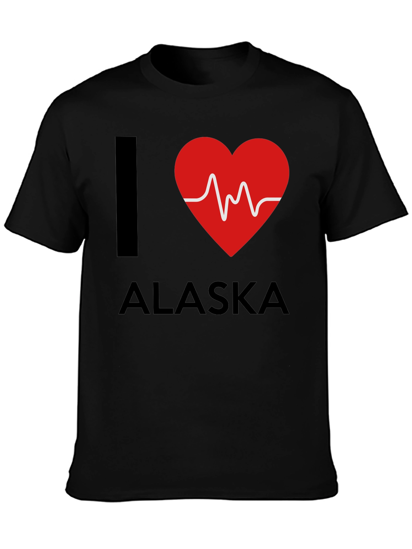 Camiseta Negra Amo Alaska con Diseño de Latido