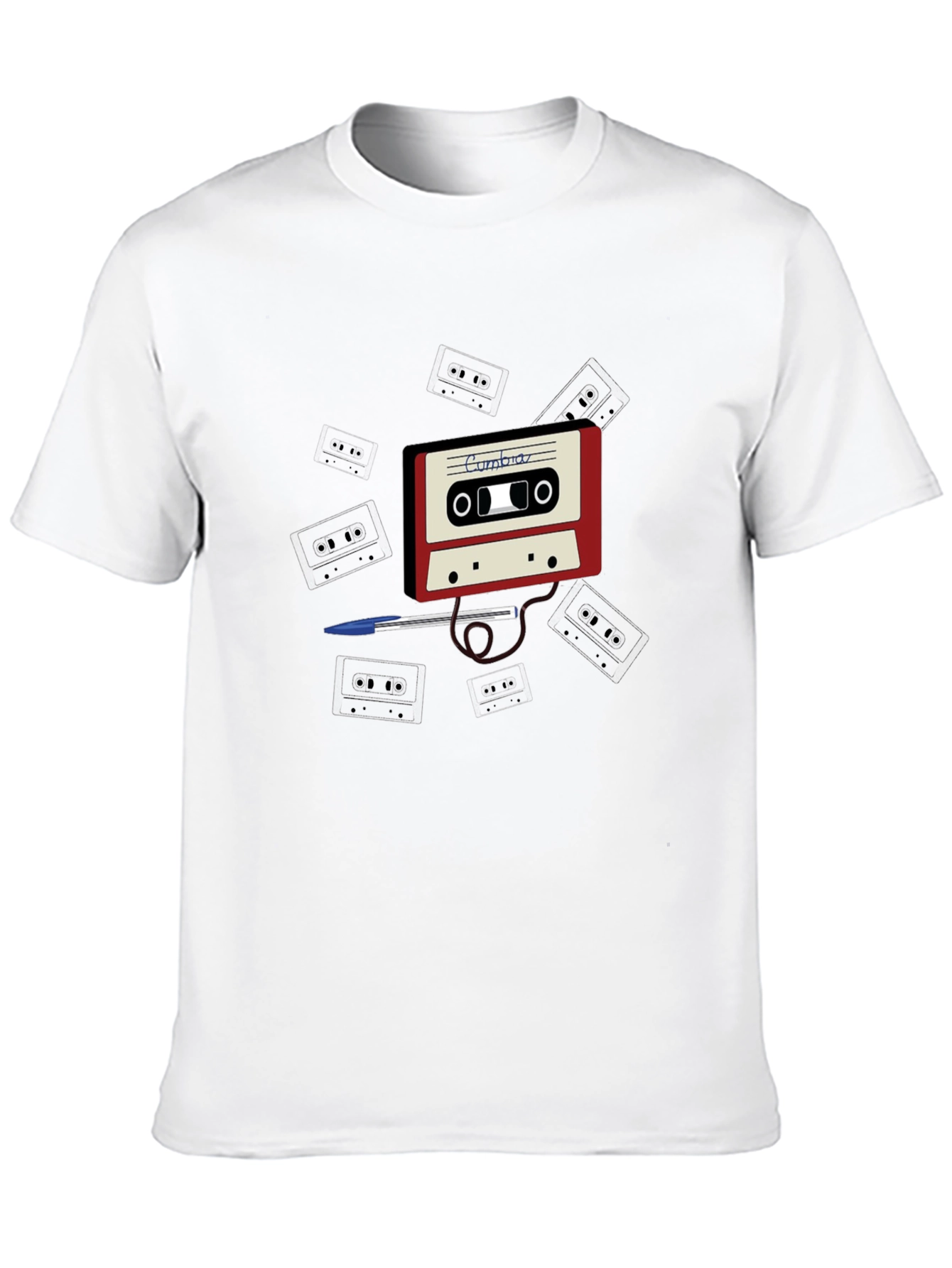 Camiseta Negra con Diseño de Cassette Cumbia
