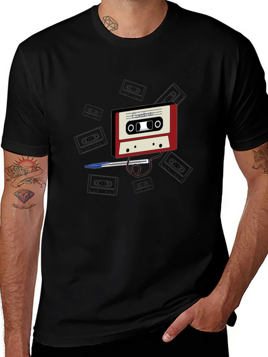 Camiseta Negra con Diseño de Cassette Cumbia