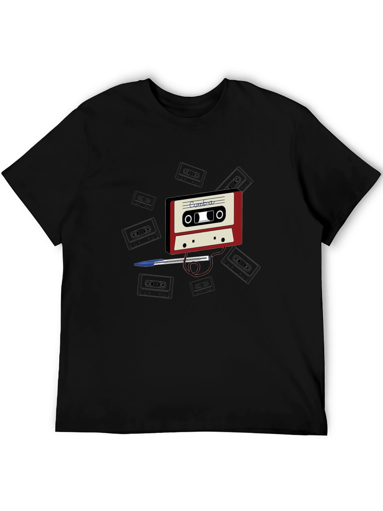 Camiseta Negra con Diseño de Cassette Cumbia