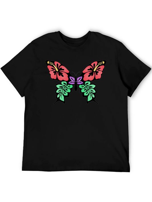 Camiseta Negra con Diseño de Mariposa Floral Hawaiana