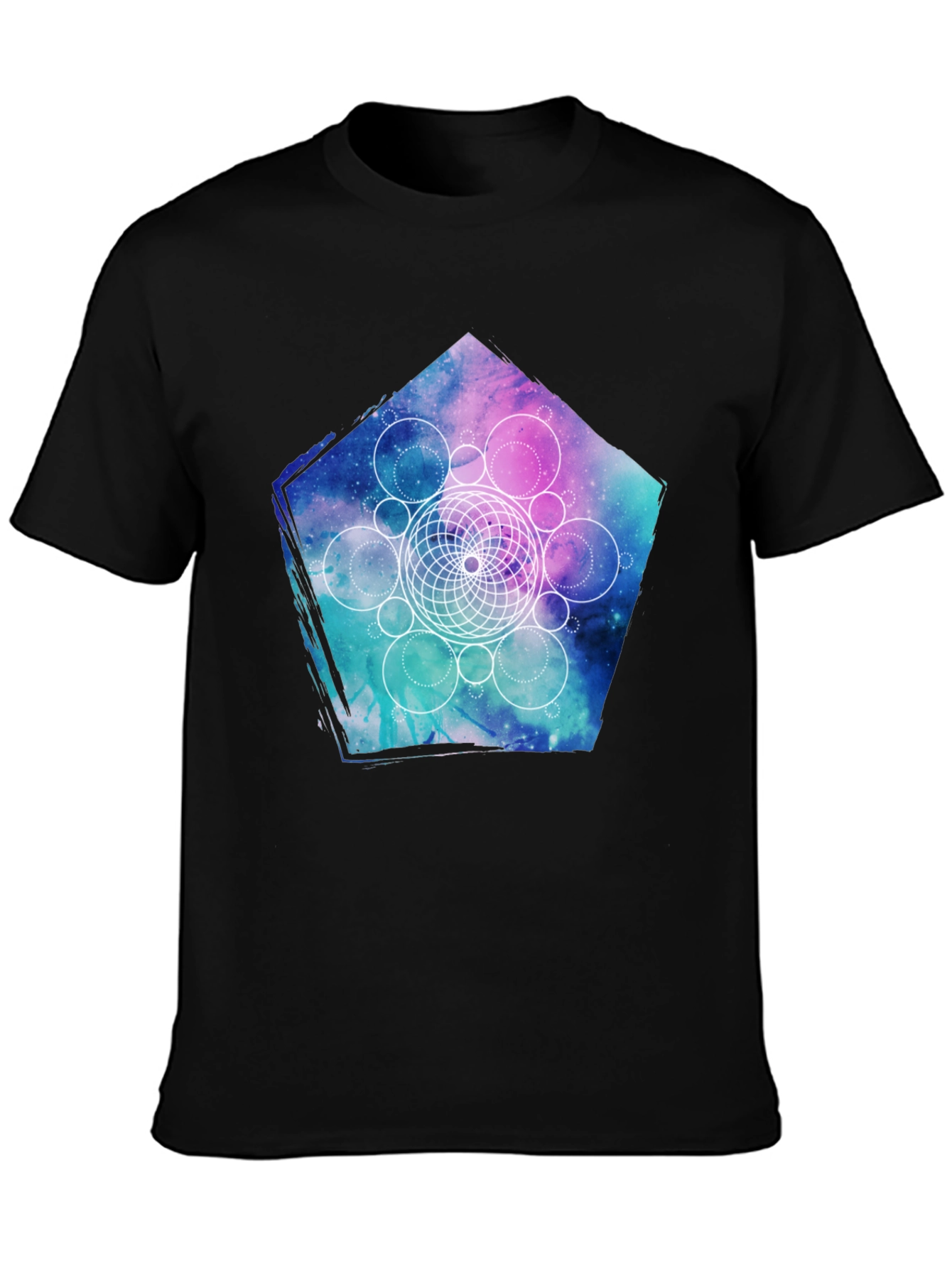 Camiseta Negra con Diseño Geométrico de Nebulosa