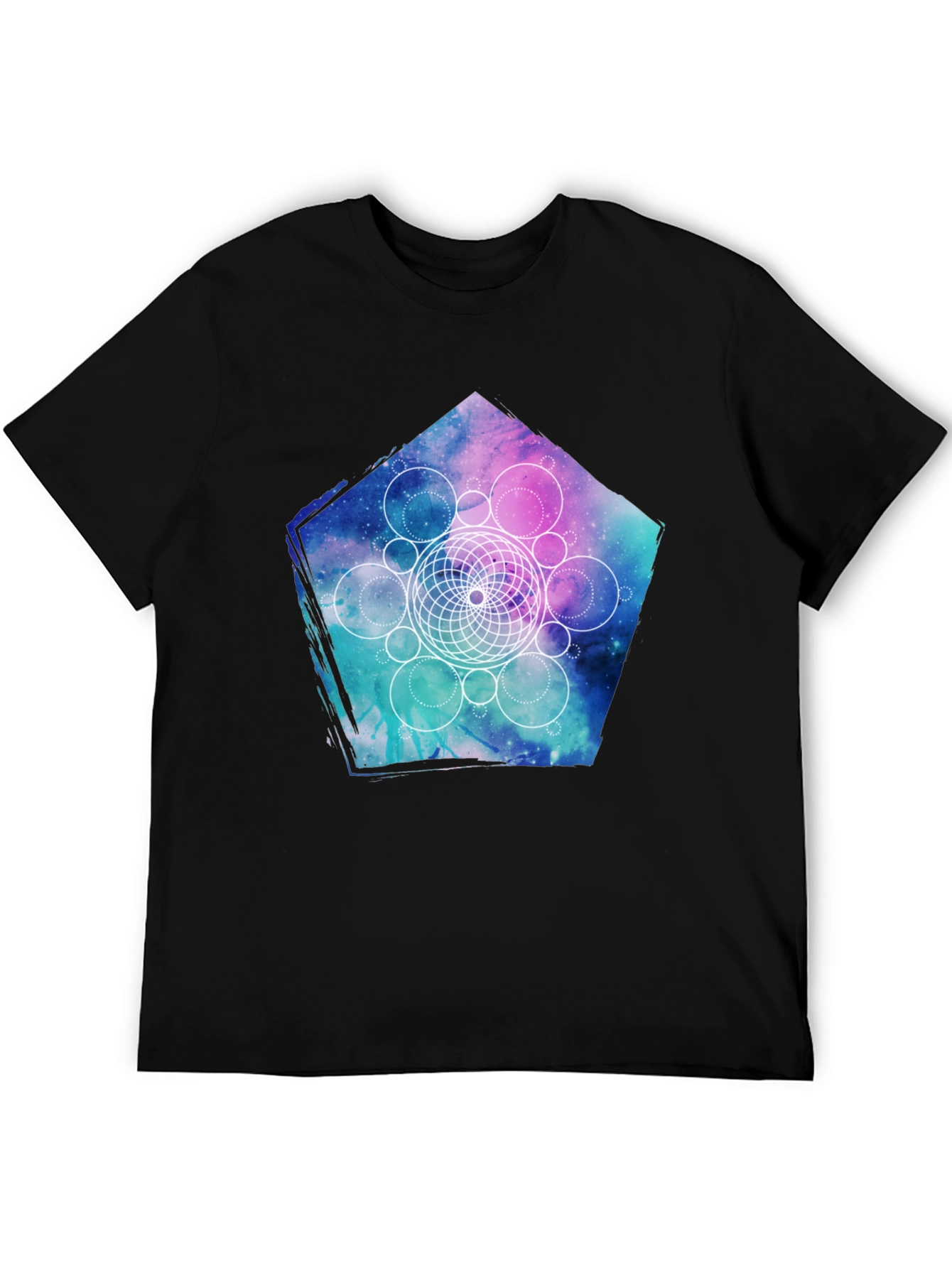 Camiseta Negra con Diseño Geométrico de Nebulosa