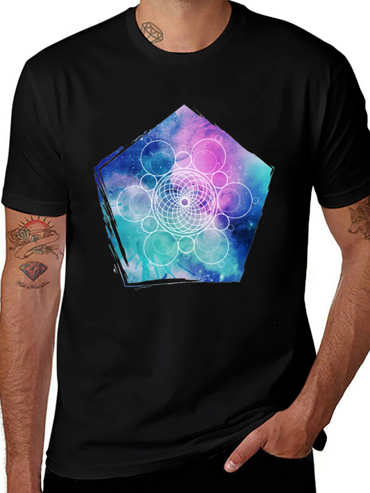 Camiseta Negra con Diseño Geométrico de Nebulosa