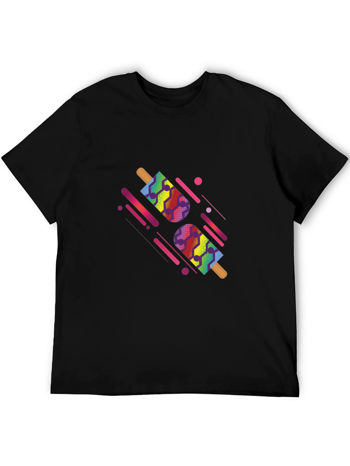 Camiseta Negra con Diseño de Paletas Abstractas
