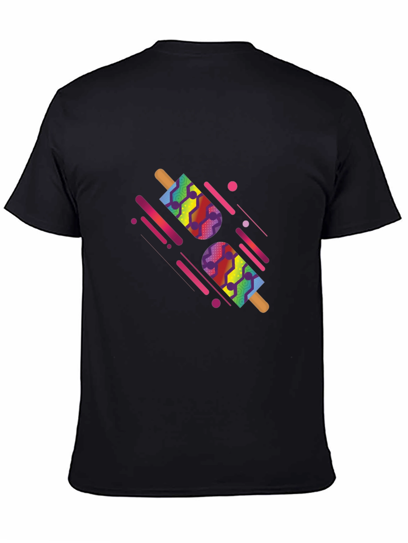 Camiseta Negra con Diseño de Paletas Abstractas