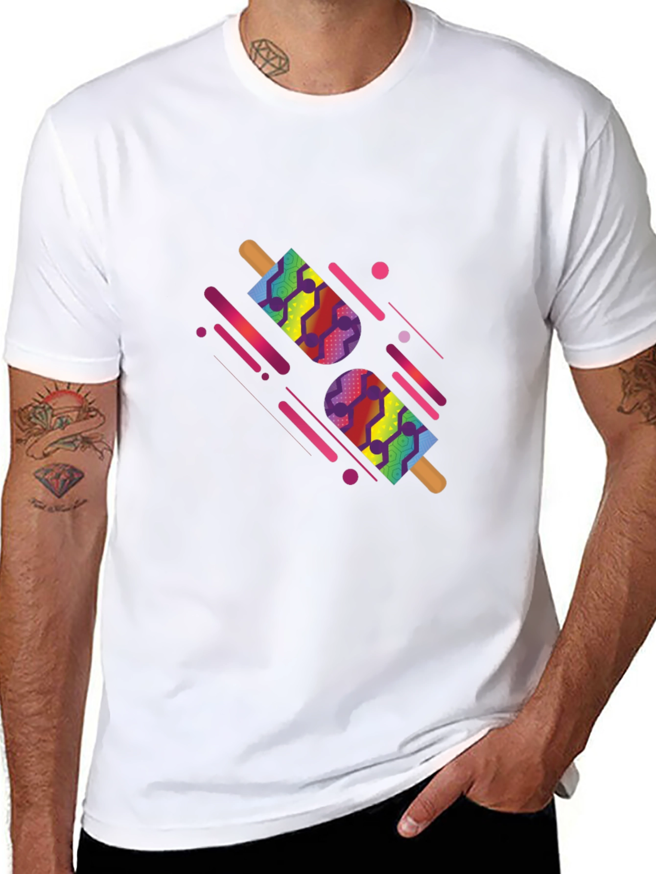 Camiseta Negra con Diseño de Paletas Abstractas