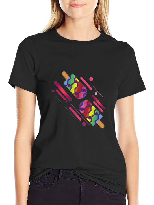 Camiseta Negra con Diseño de Paletas Abstractas
