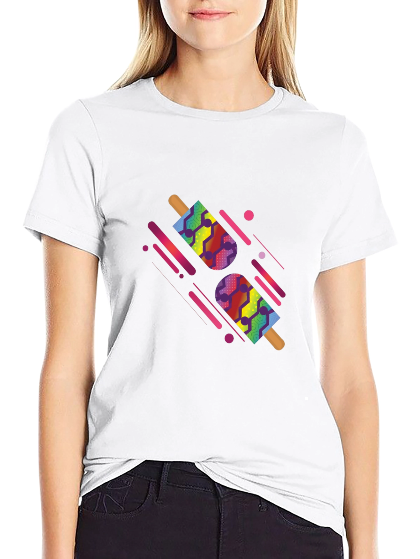Camiseta Negra con Diseño de Paletas Abstractas