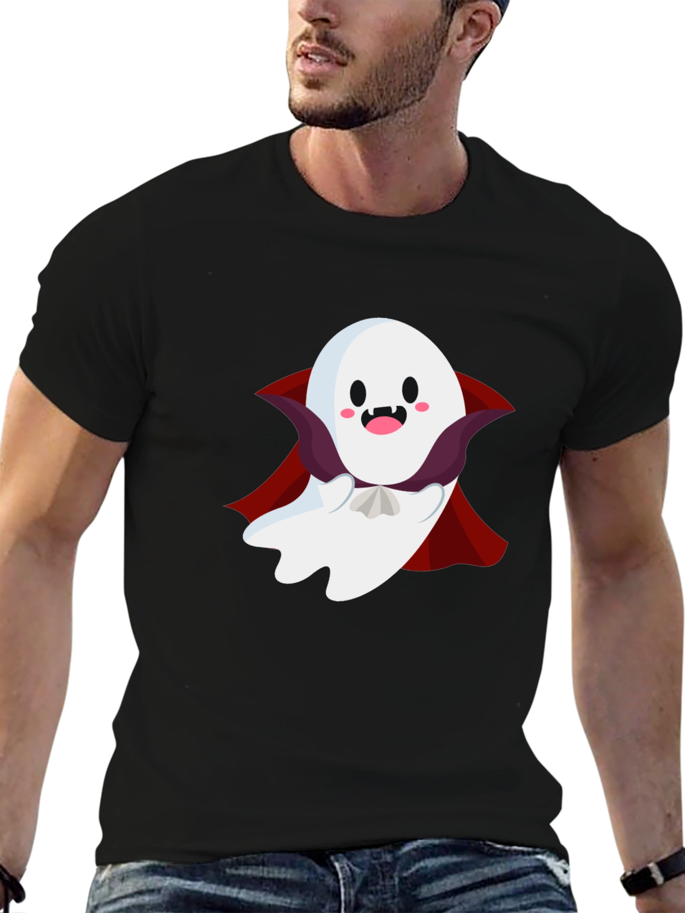 Camiseta Negra con Fantasma de Halloween