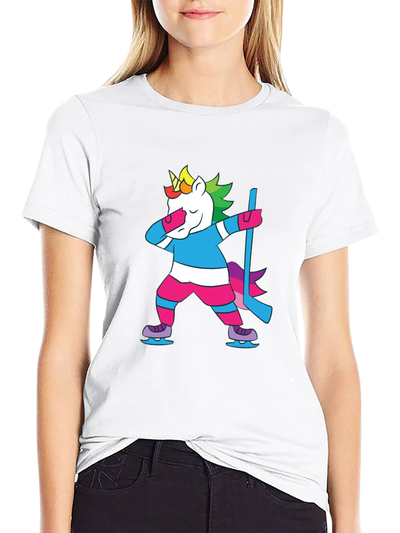 Camiseta Negra Unicornio Jugador Hockey