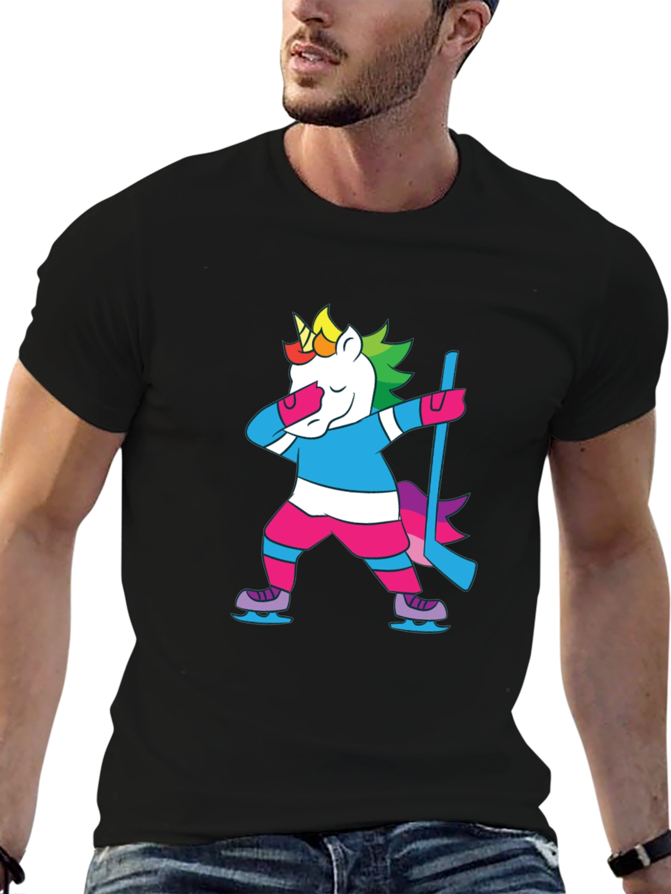 Camiseta Negra Unicornio Jugador Hockey