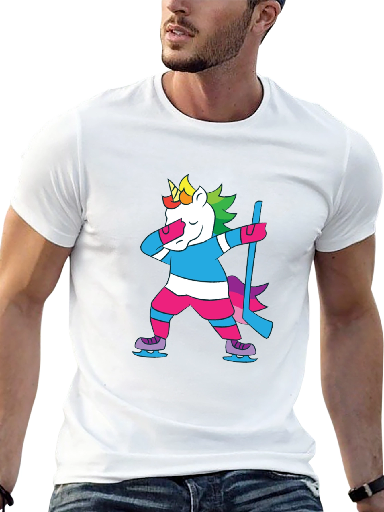 Camiseta Negra Unicornio Jugador Hockey