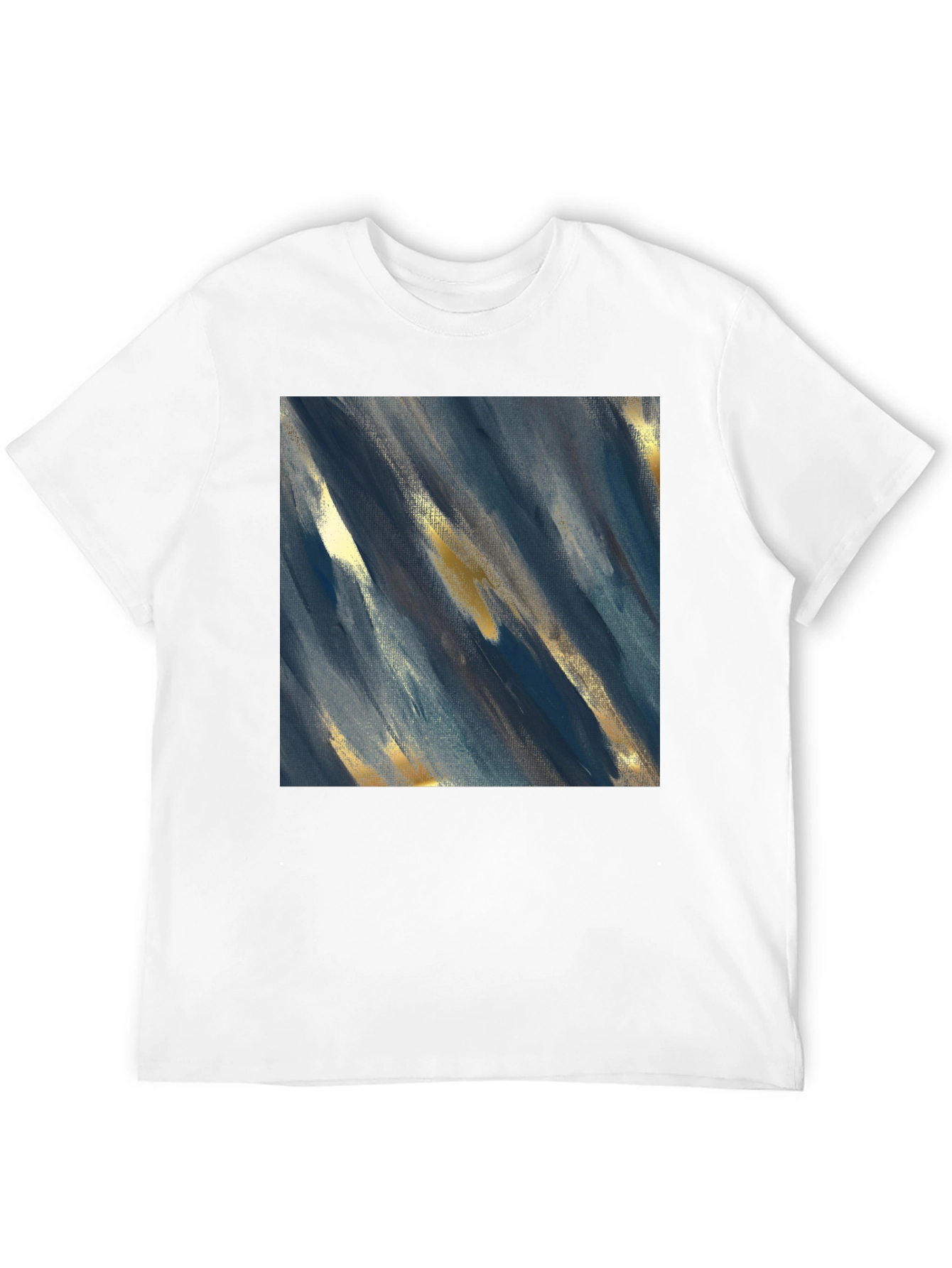 Camiseta Negra con Diseño Abstracto Azul y Dorado