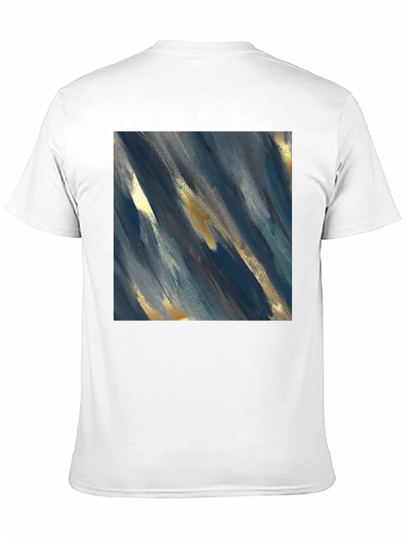 Camiseta Negra con Diseño Abstracto Azul y Dorado