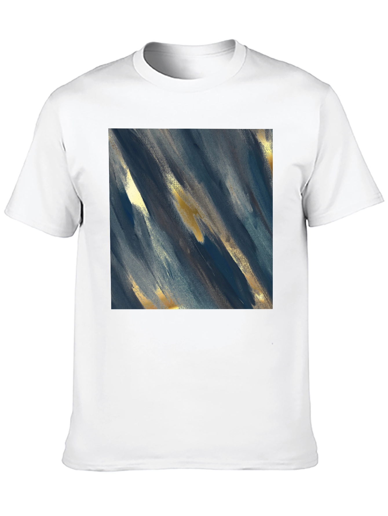 Camiseta Negra con Diseño Abstracto Azul y Dorado