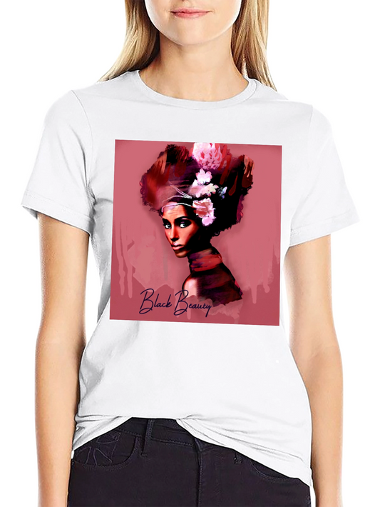 Camiseta Negra con Diseño de Belleza Africana