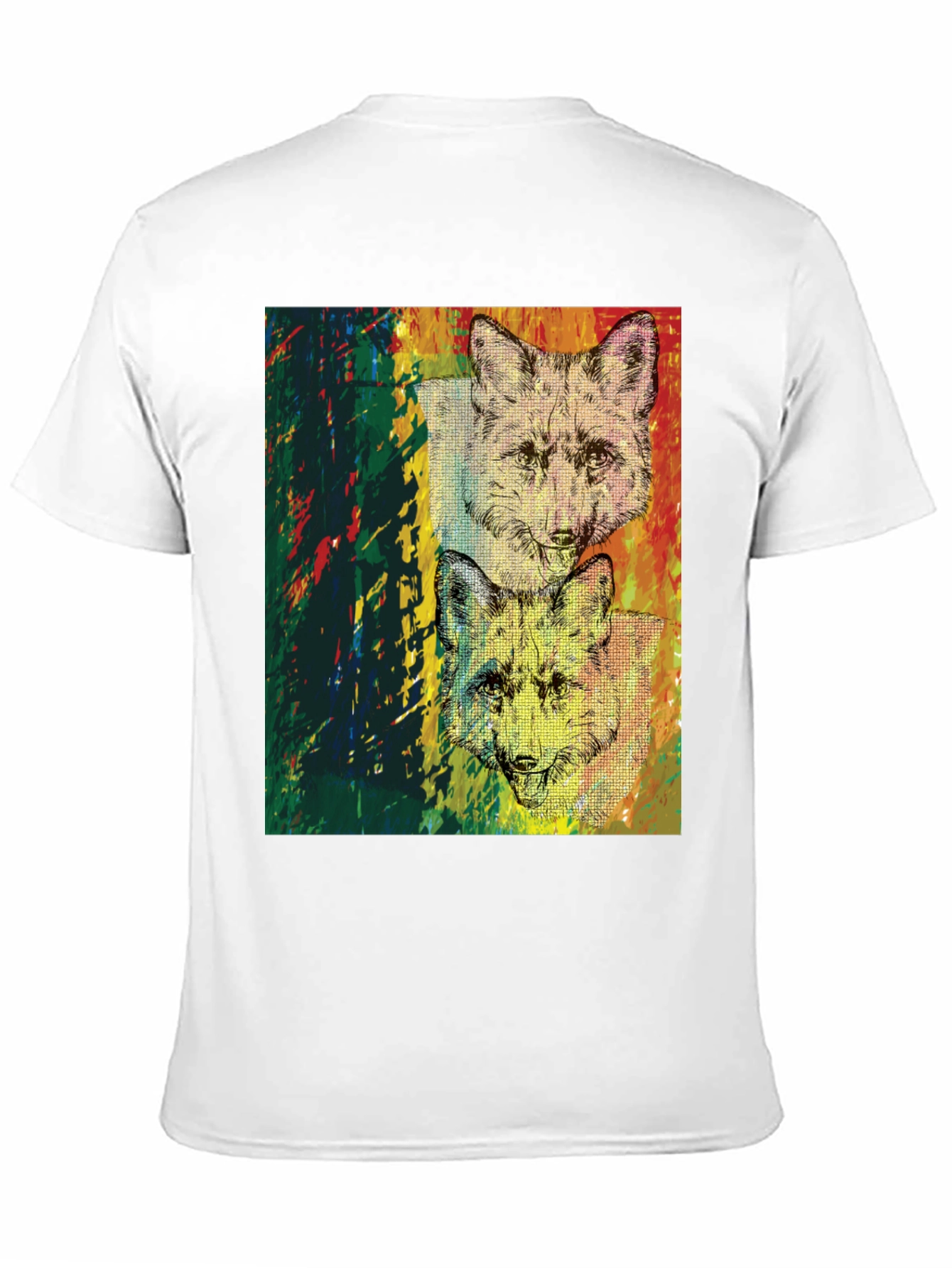 Camiseta Negra con Diseño de Zorros Abstractos