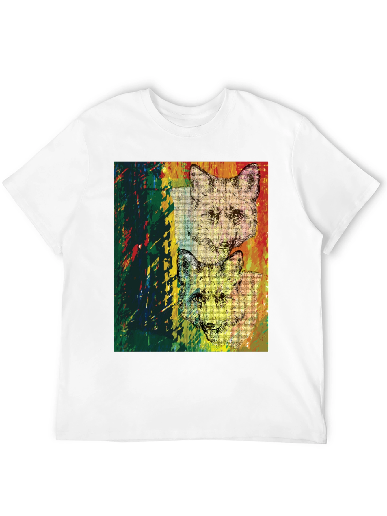 Camiseta Negra con Diseño de Zorros Abstractos