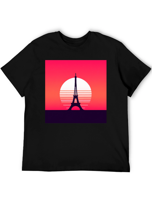 Camiseta Hombre Diseño Torre Eiffel Retro