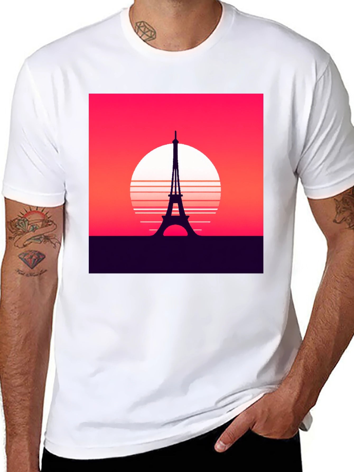 Camiseta Hombre Diseño Torre Eiffel Retro