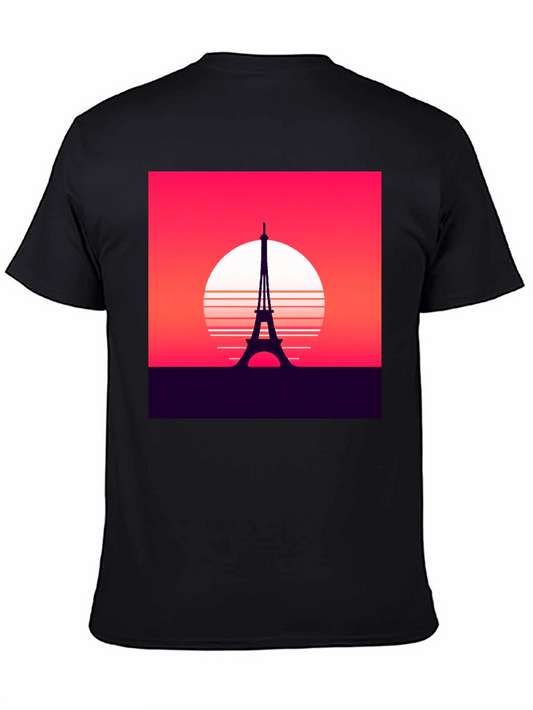 Camiseta Hombre Diseño Torre Eiffel Retro