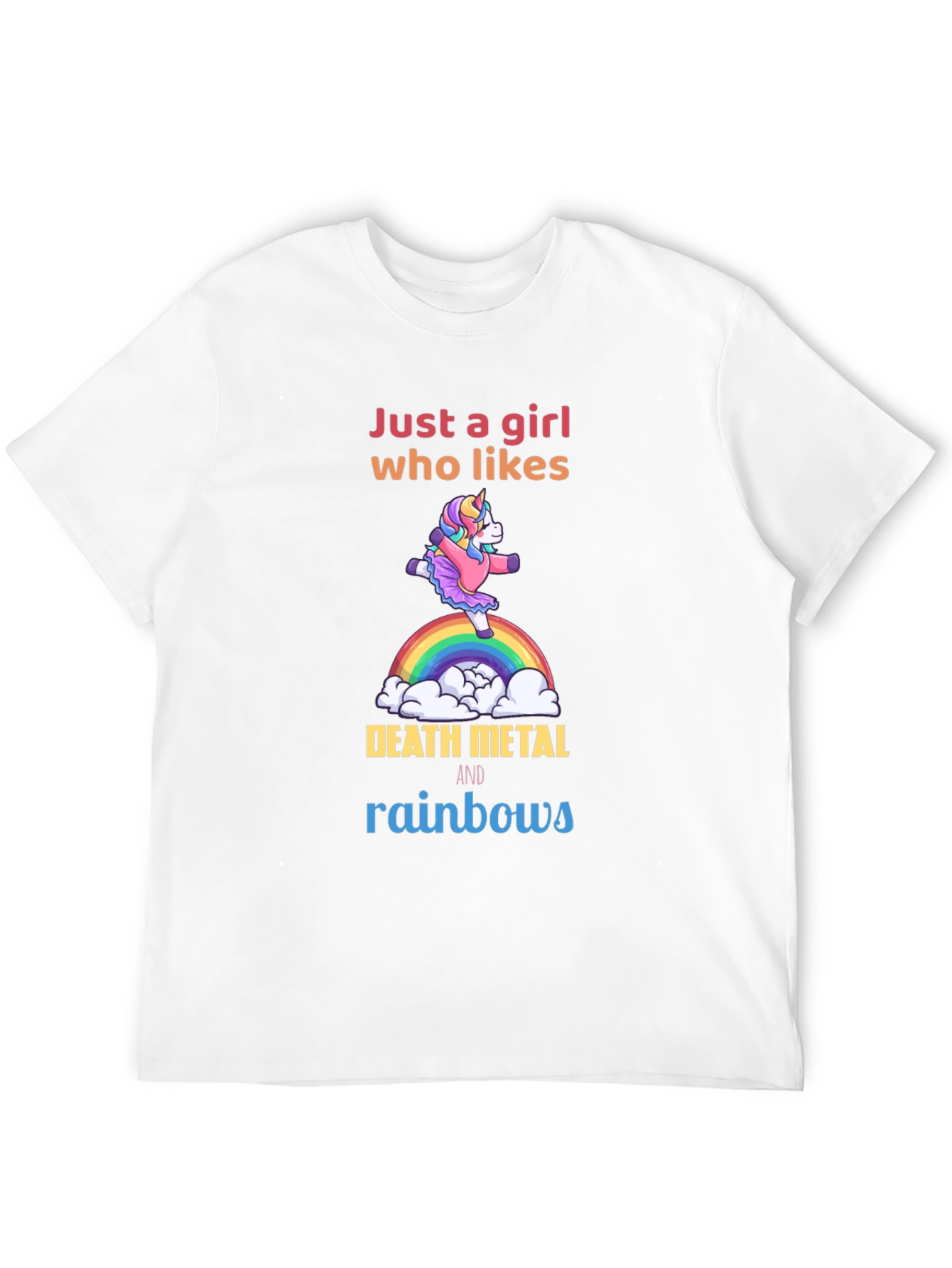 Camiseta Negra Unicornio Metalero Arcoíris