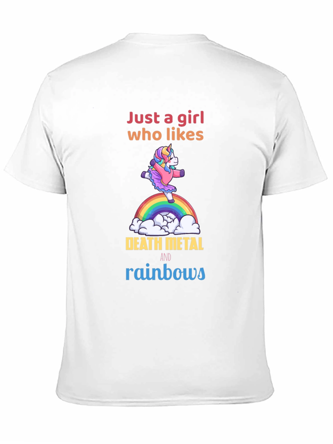 Camiseta Negra Unicornio Metalero Arcoíris