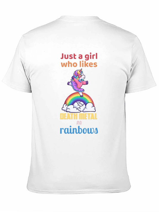 Camiseta Negra Unicornio Metalero Arcoíris