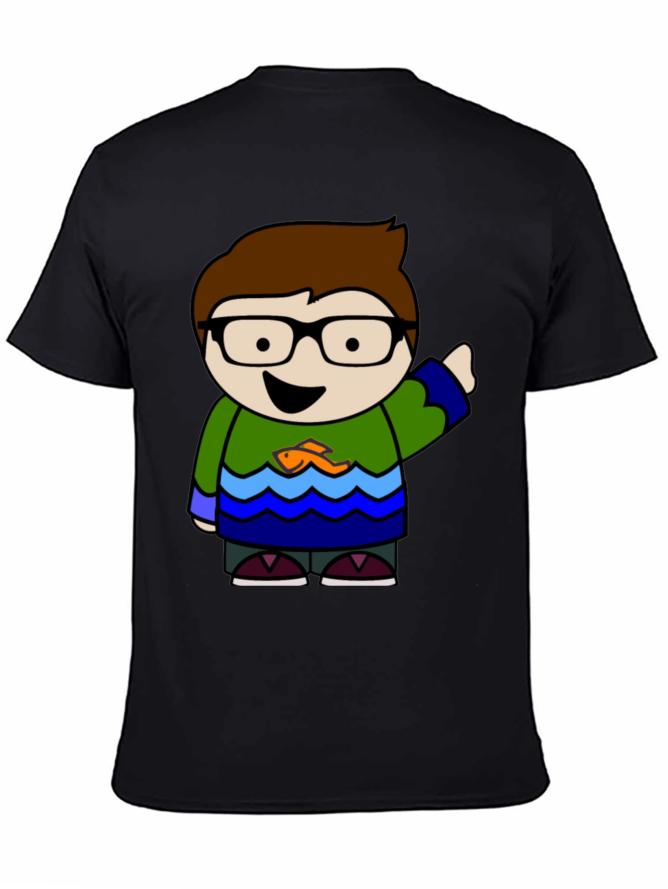 Camiseta Negra con Diseño Animado de Personaje Divertido