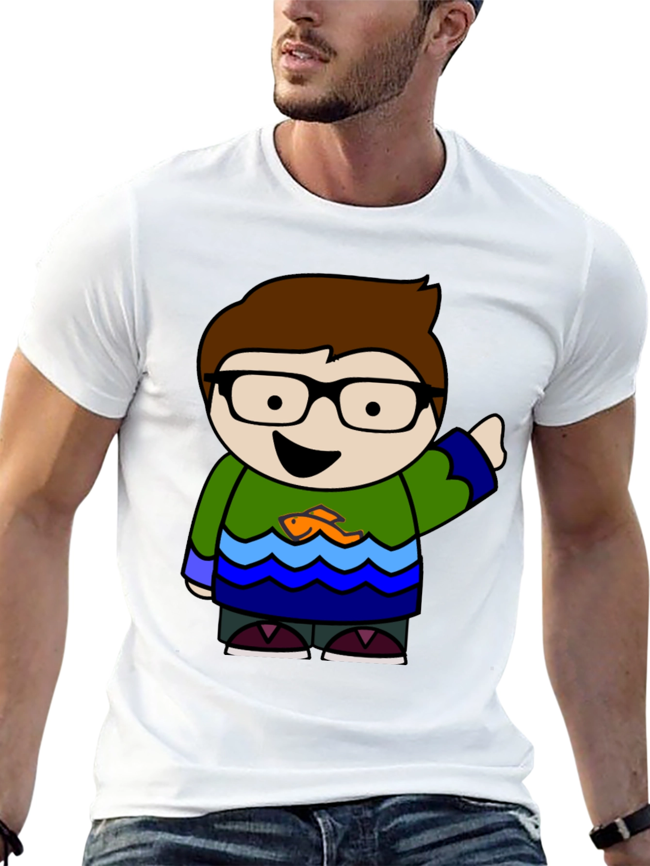 Camiseta Negra con Diseño Animado de Personaje Divertido