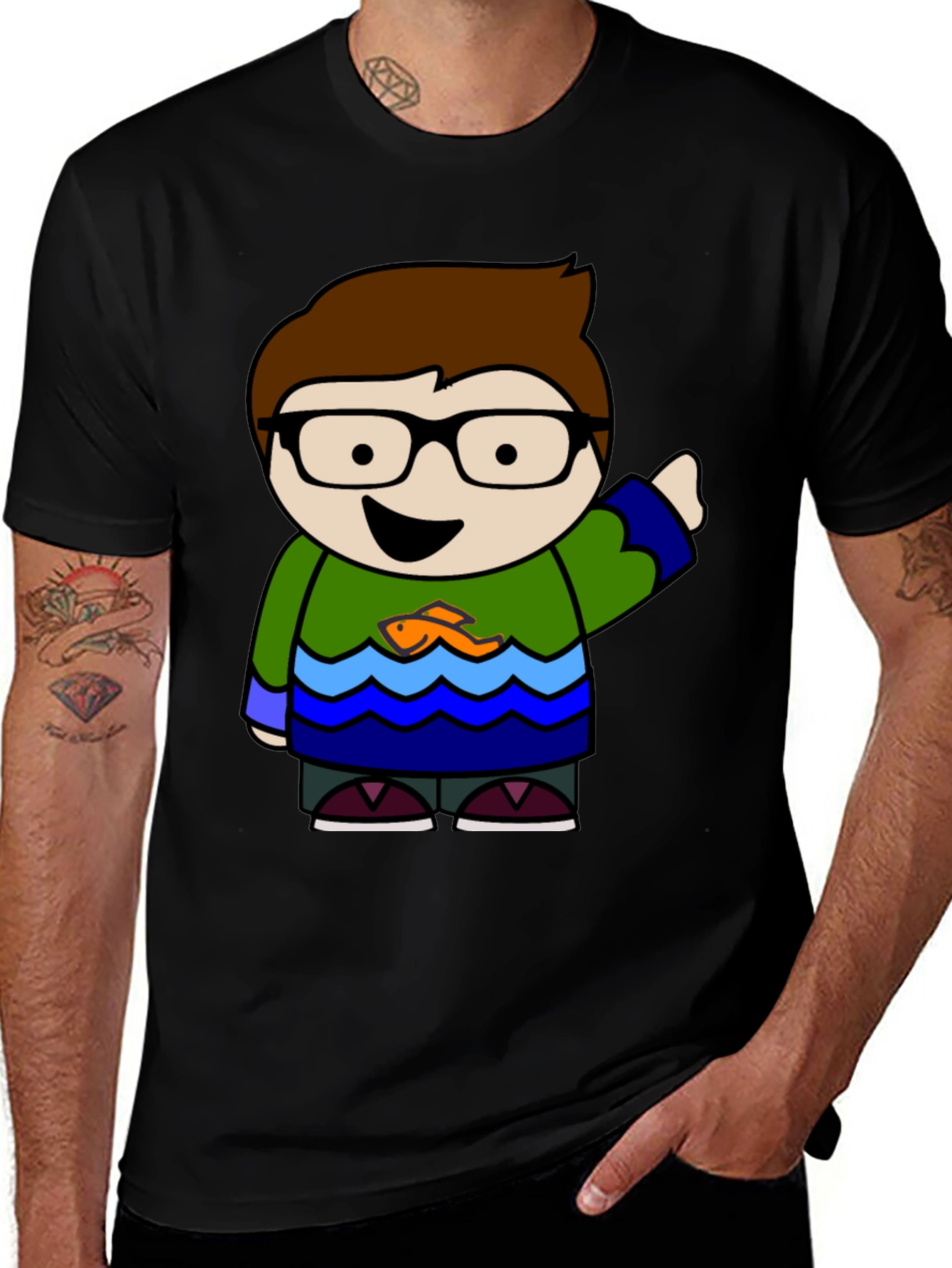 Camiseta Negra con Diseño Animado de Personaje Divertido