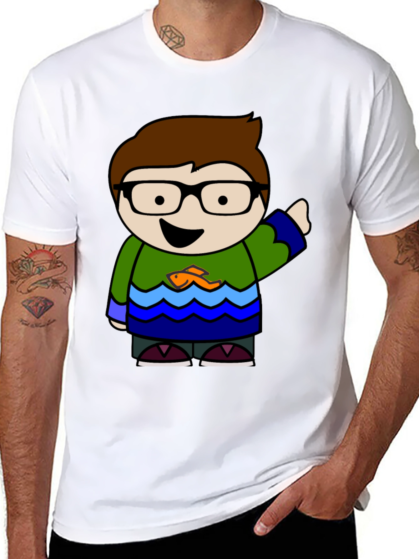 Camiseta Negra con Diseño Animado de Personaje Divertido