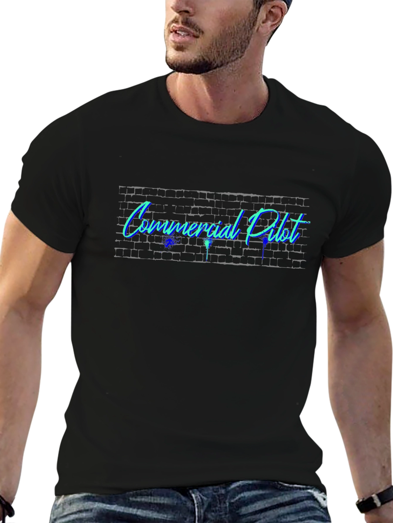 Camiseta Negra Commercial Pilot Estilo Graffiti