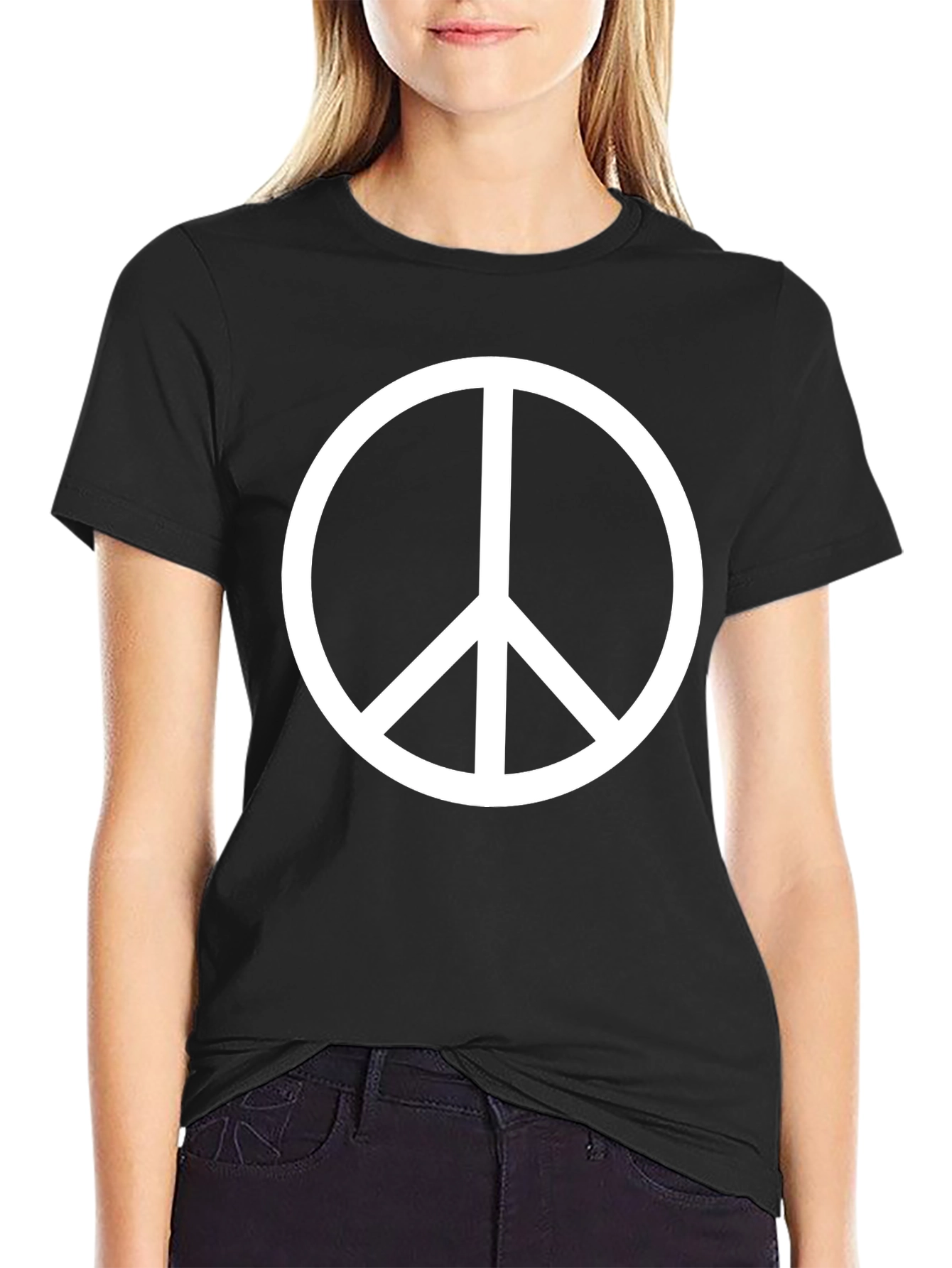 Camiseta Negra con Símbolo de Paz Blanco