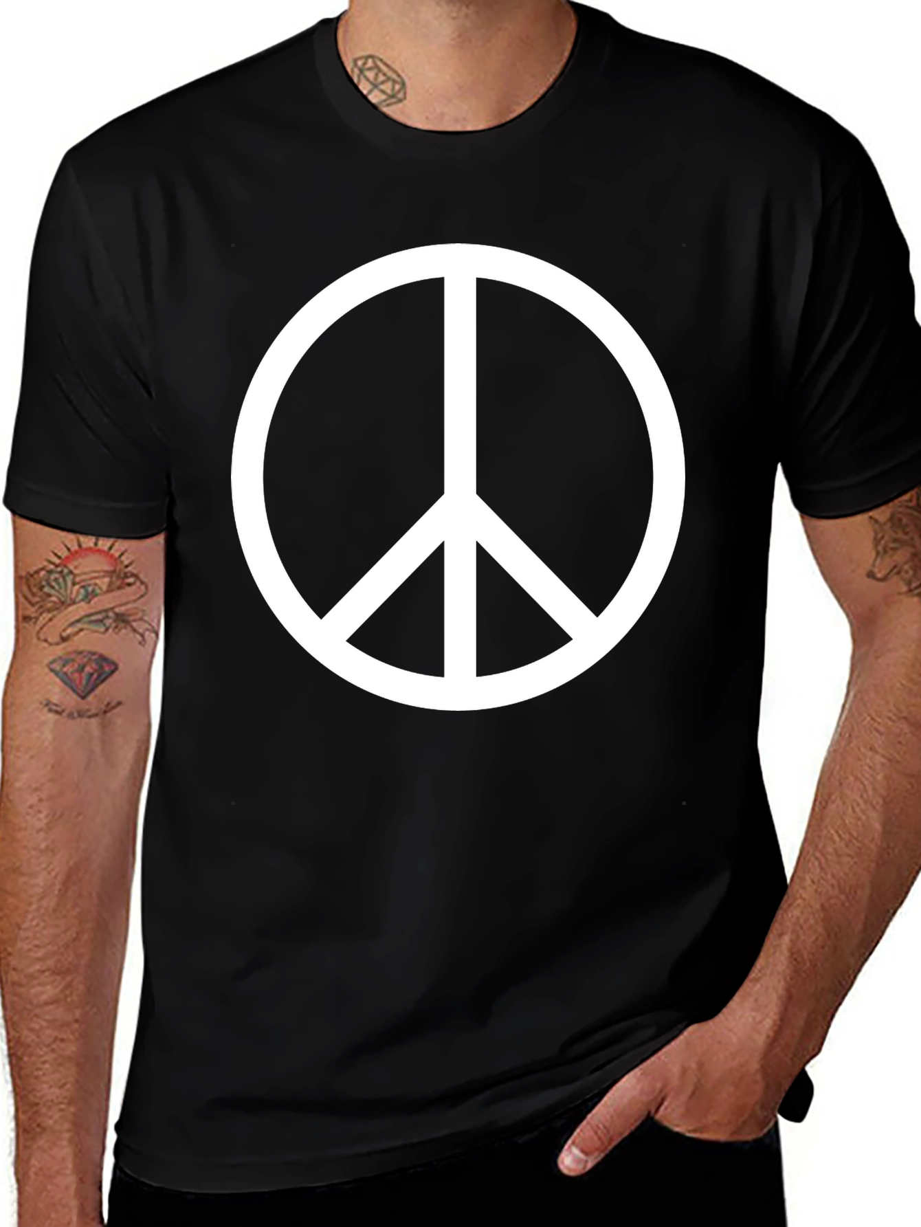 Camiseta Negra con Símbolo de Paz Blanco