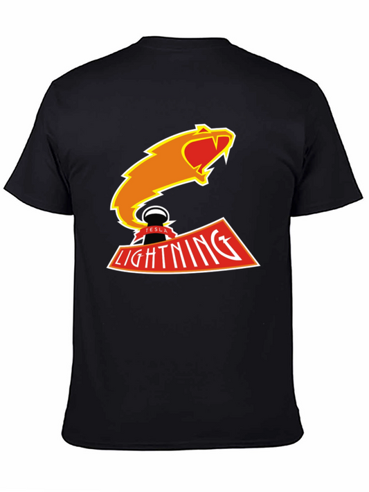 Camiseta Negra Tesla Lightning Gráfica
