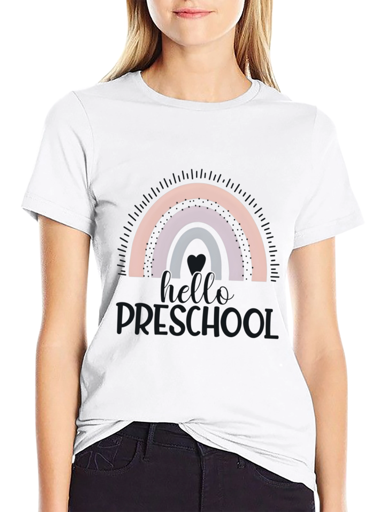Camiseta Negra con Arcoíris para Profesora de Preescolar