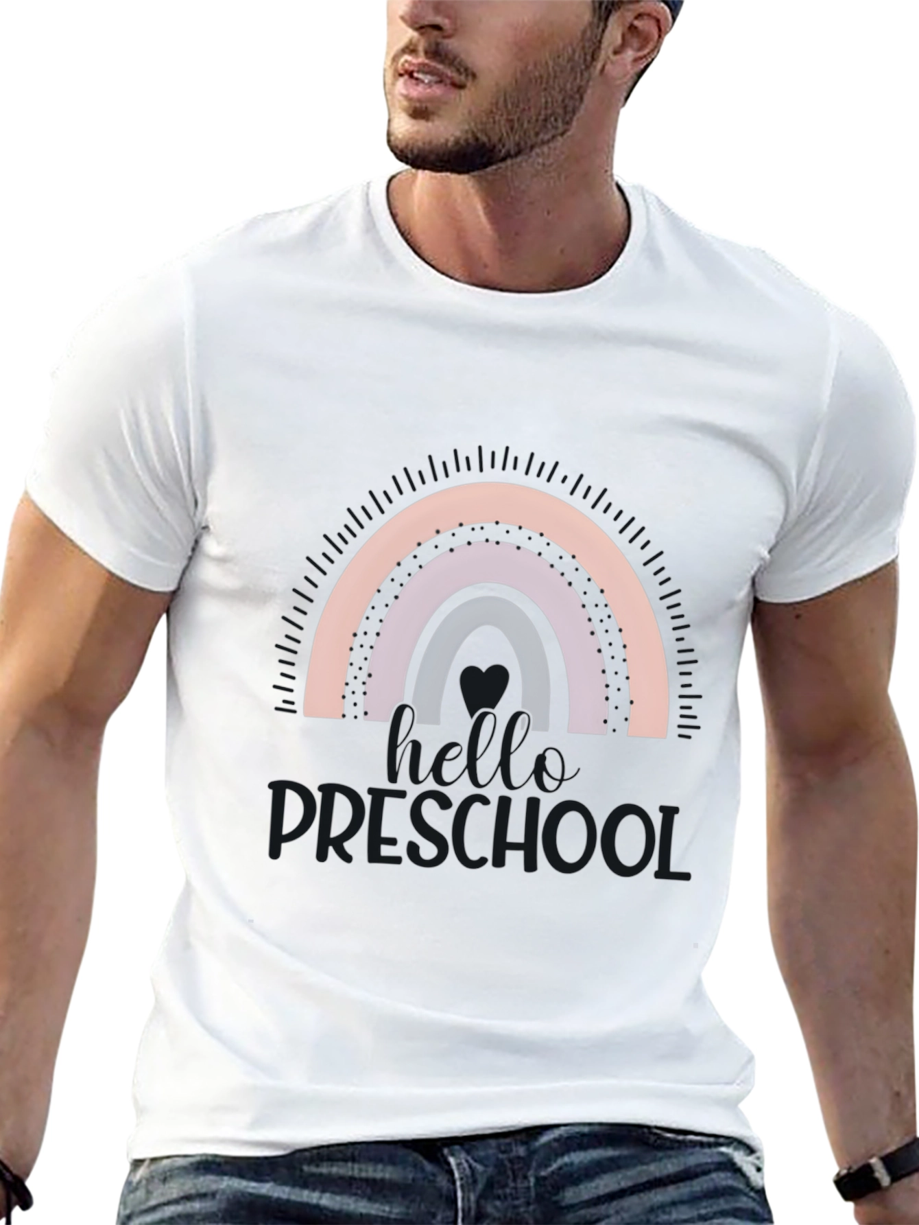 Camiseta Negra con Arcoíris para Profesora de Preescolar