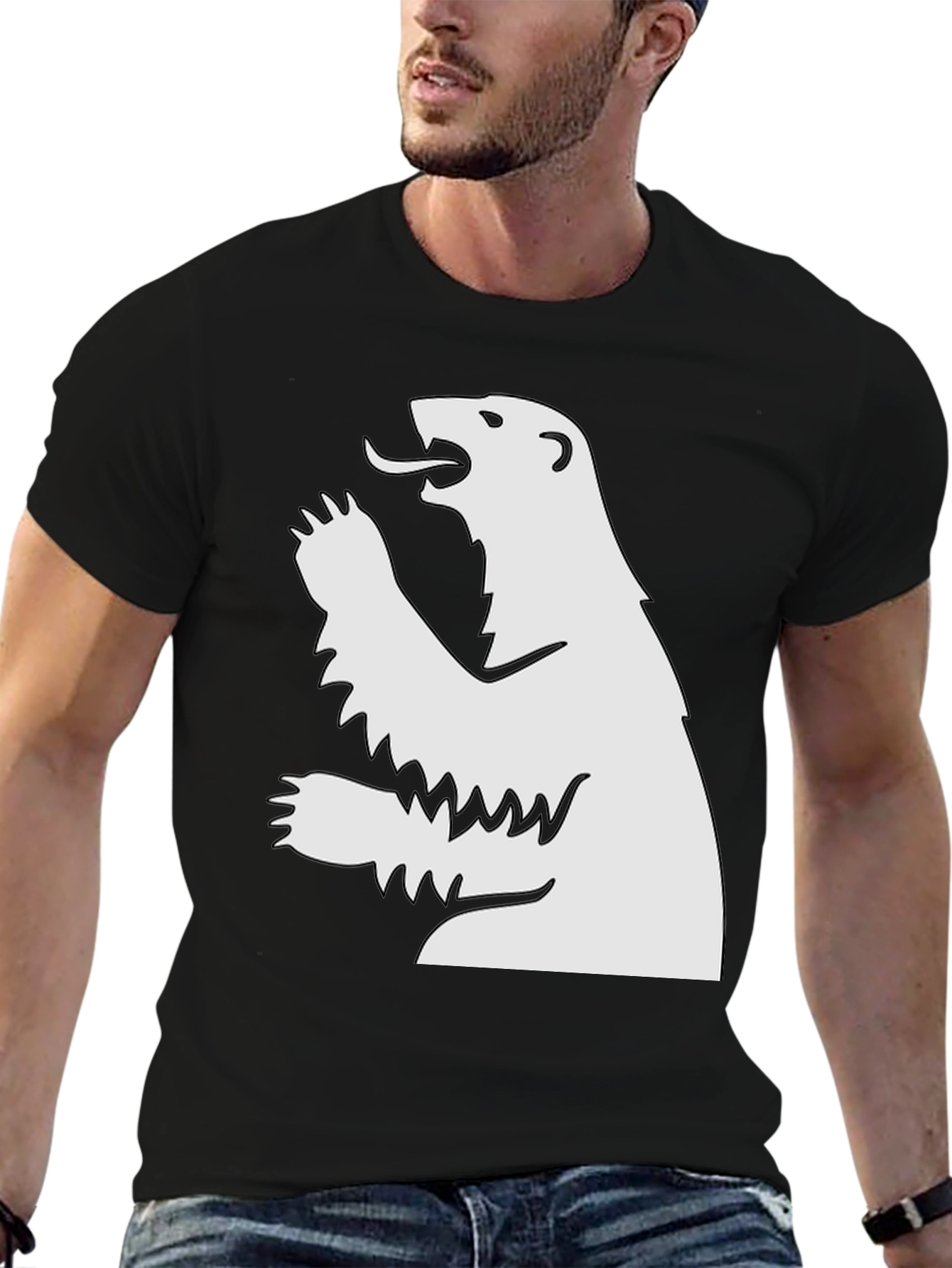 Camiseta Negra con Oso Blanco Rugiente