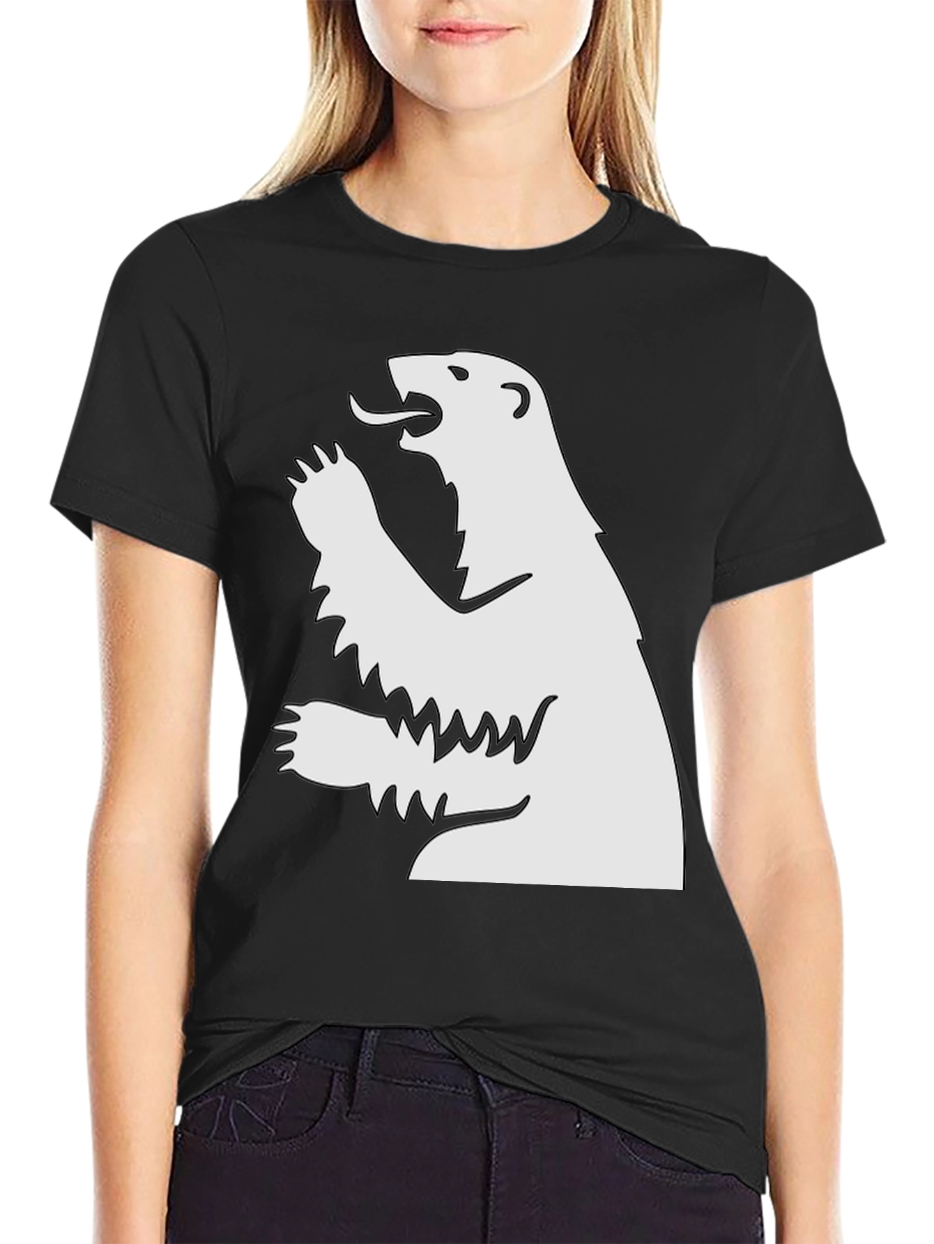 Camiseta Negra con Oso Blanco Rugiente