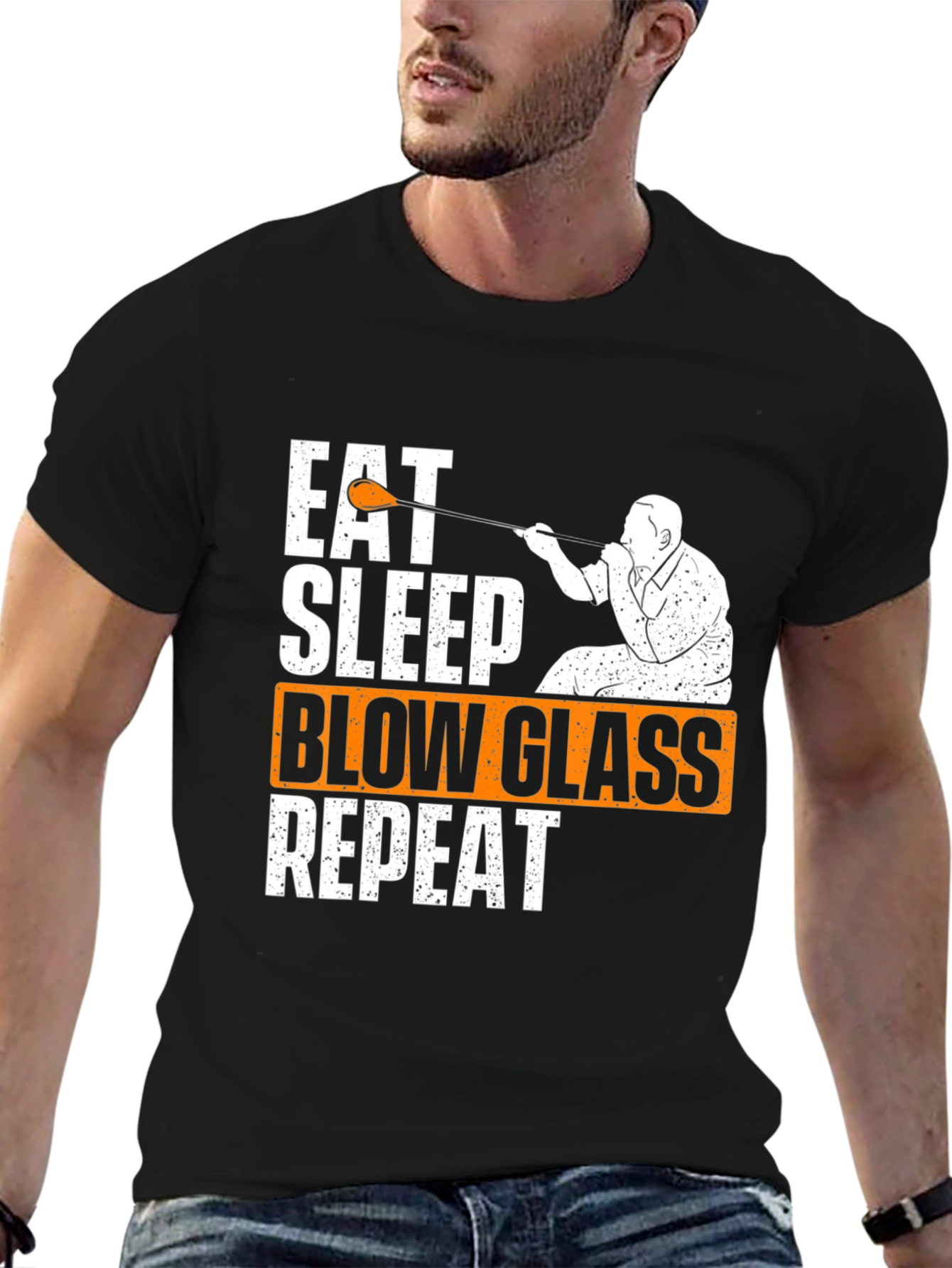Camiseta Negra Comer Dormir Soplar Vidrio Repetir