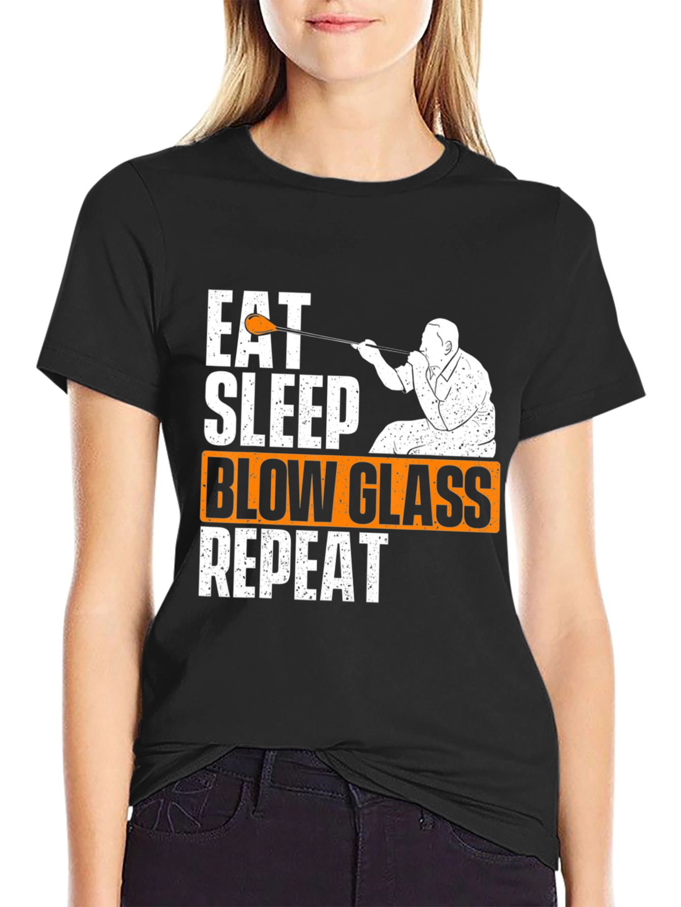 Camiseta Negra Comer Dormir Soplar Vidrio Repetir