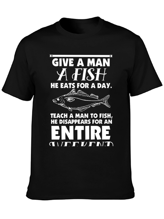 Camiseta Negra: Give a Man a Fish - Fin de Semana de Pesca