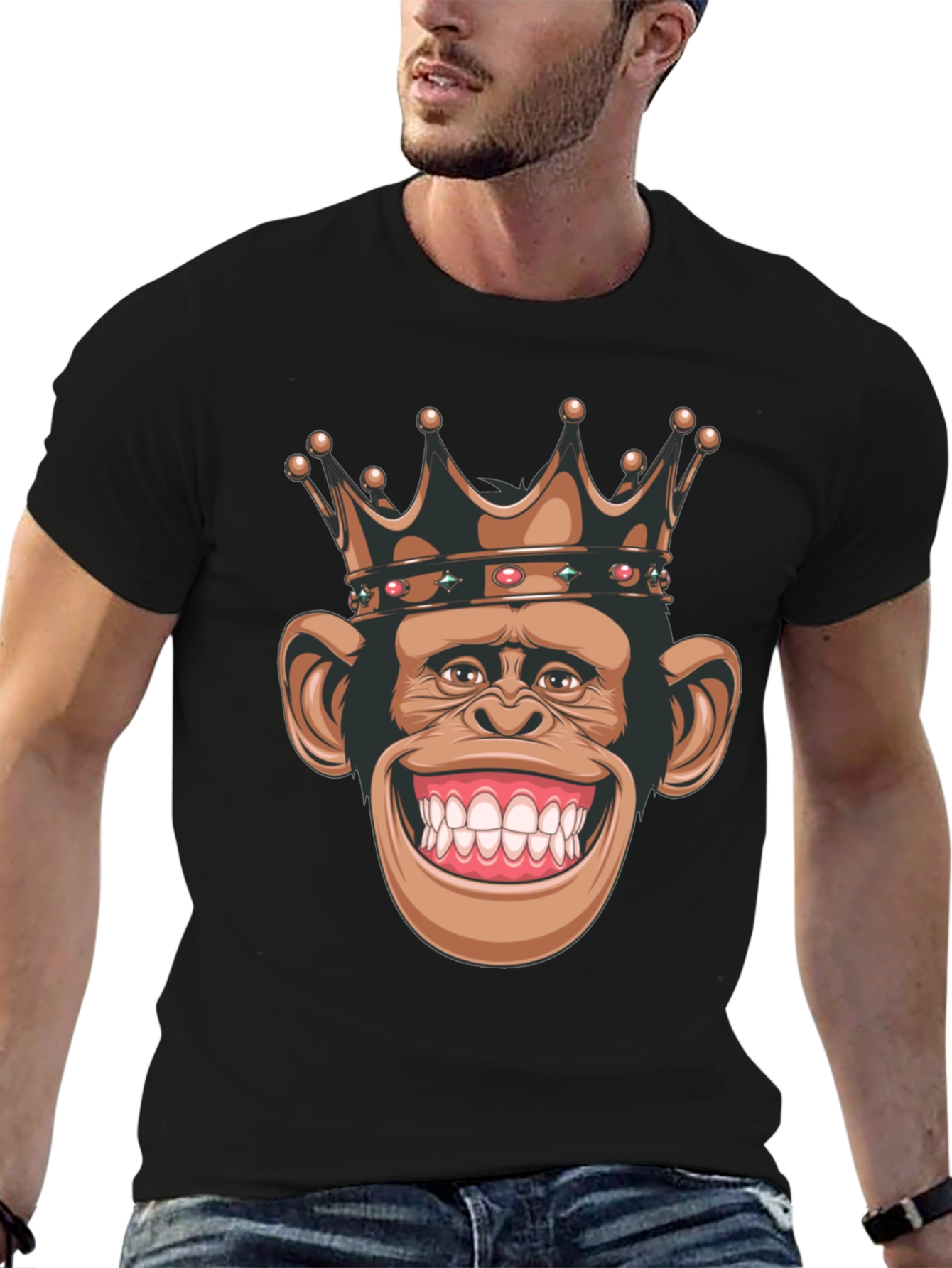 Camiseta Negra con Mono Rey Sonriente