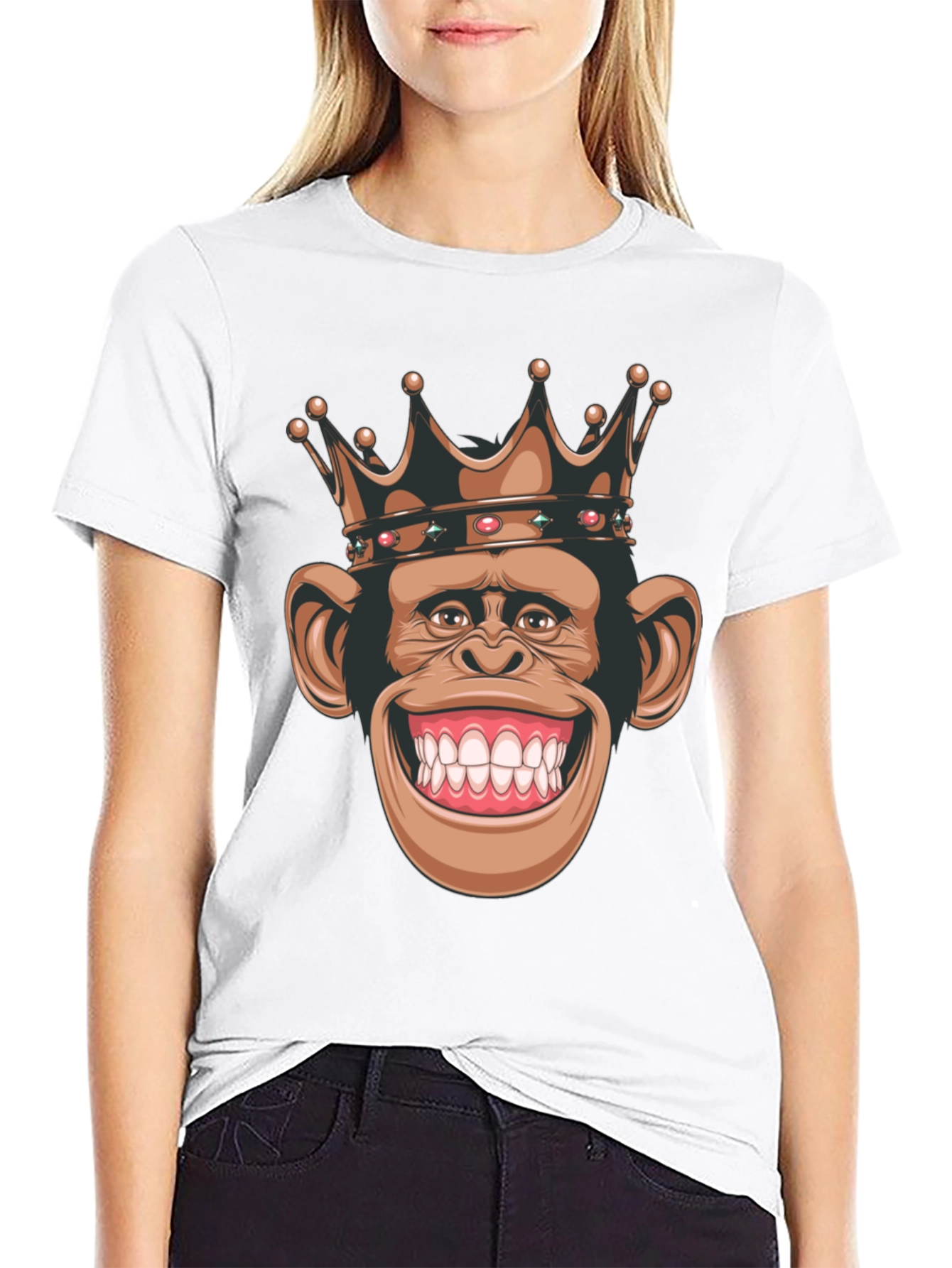 Camiseta Negra con Mono Rey Sonriente