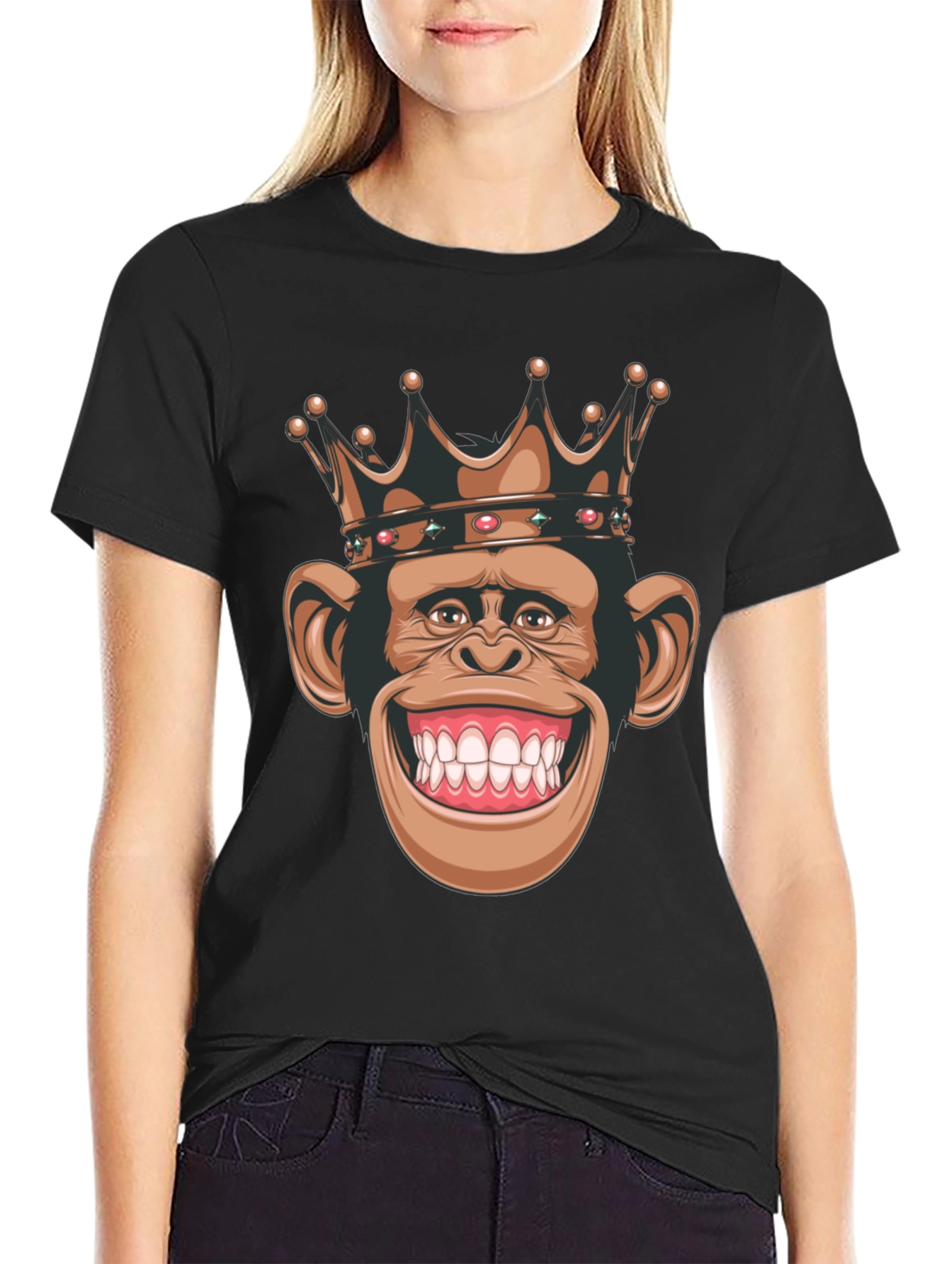 Camiseta Negra con Mono Rey Sonriente