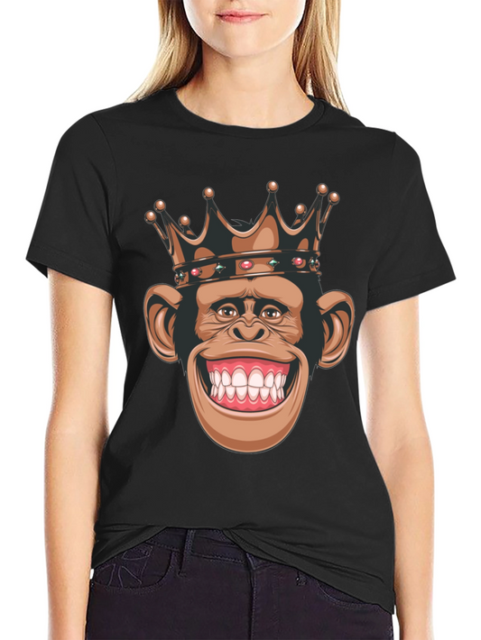 Camiseta Negra con Mono Rey Sonriente