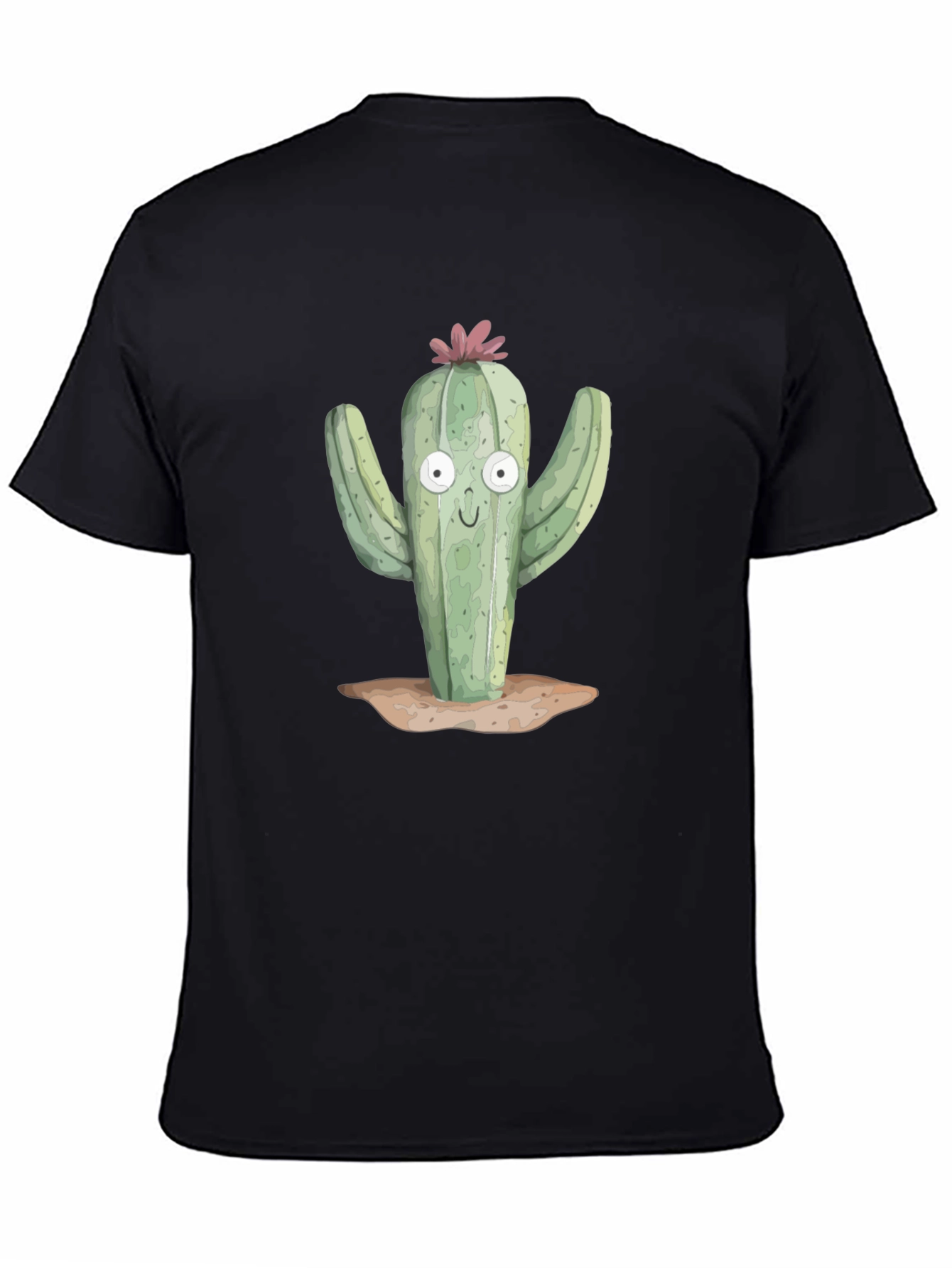 Camiseta Negra con Estampado de Cactus Divertido