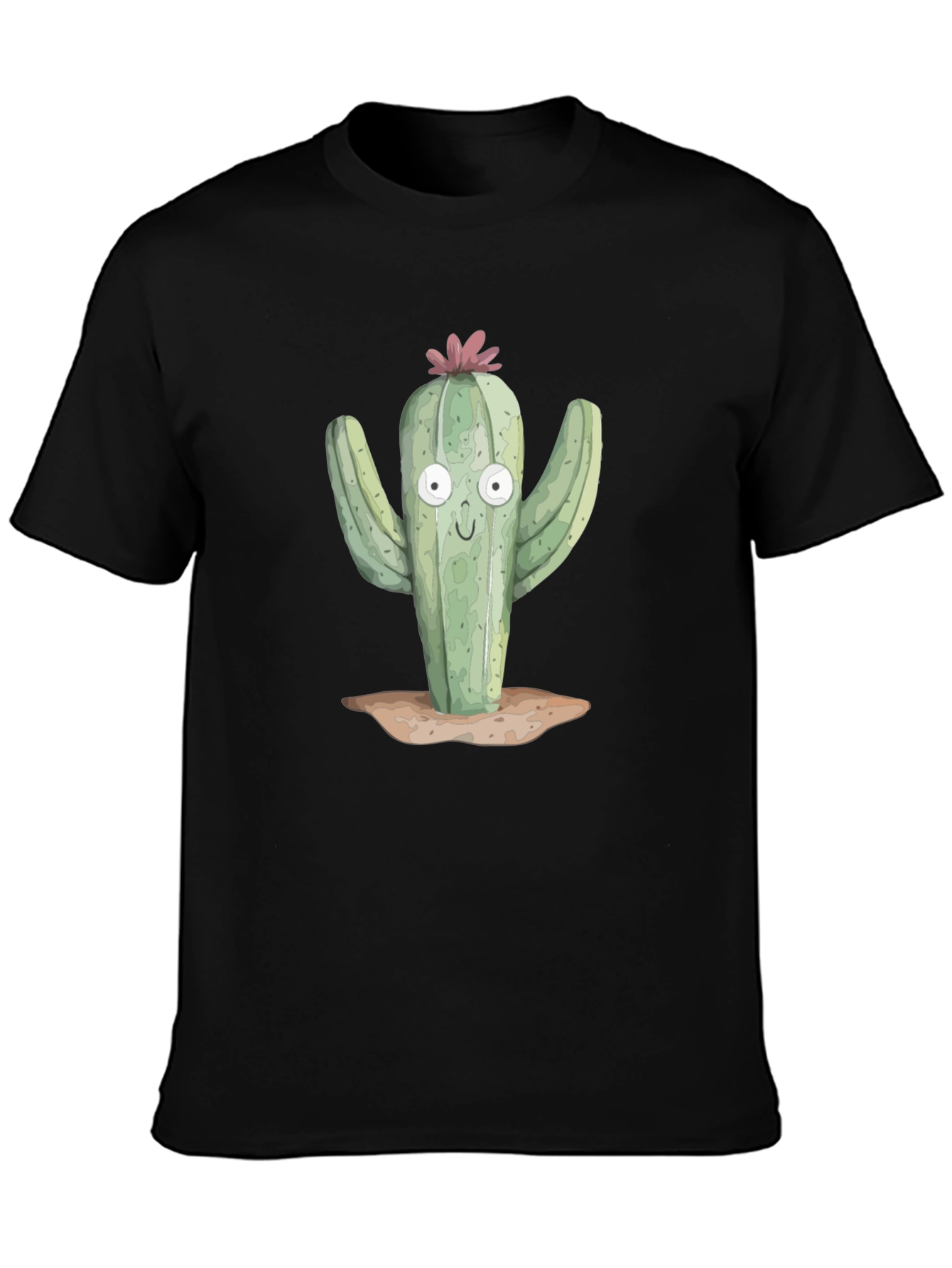 Camiseta Negra con Estampado de Cactus Divertido